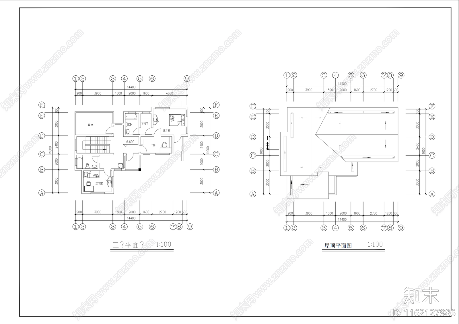 别墅筑设计图平立剖cad施工图下载【ID:1162127986】