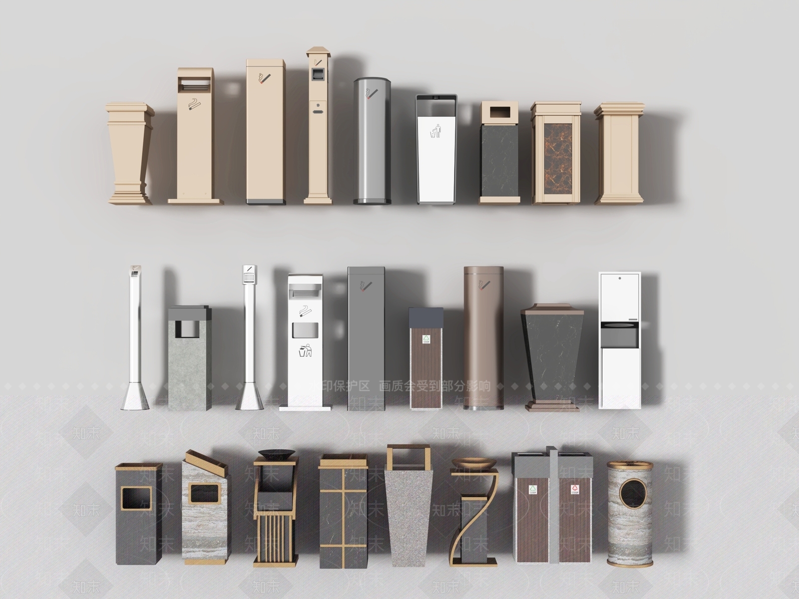 垃圾桶垃圾箱组合3D模型下载【ID:1162128163】