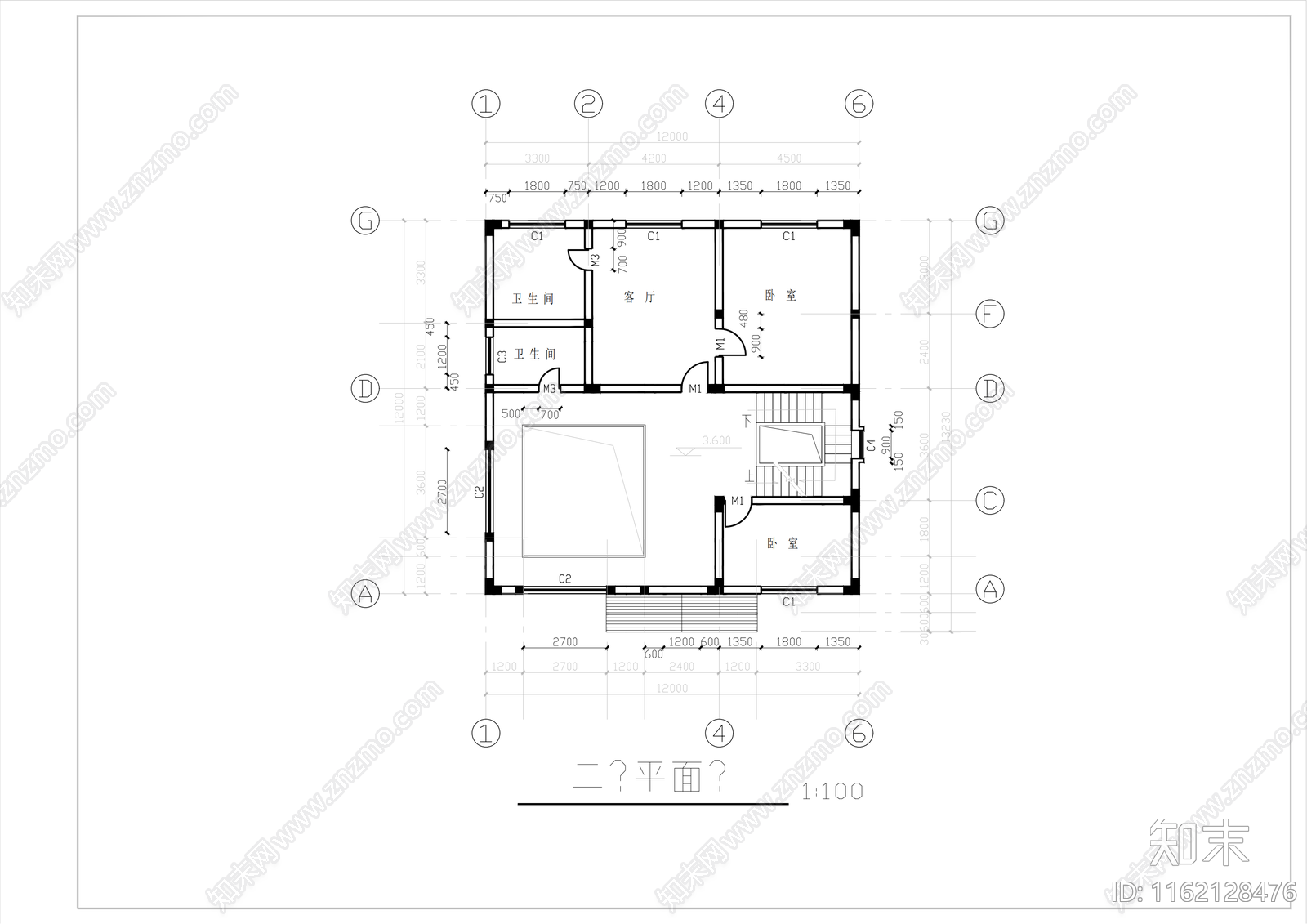 别墅筑设计图平立剖cad施工图下载【ID:1162128476】