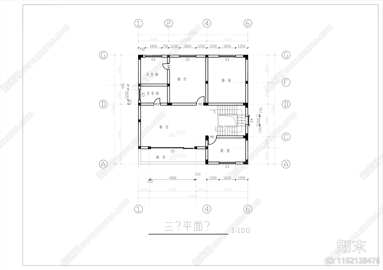 别墅筑设计图平立剖cad施工图下载【ID:1162128476】