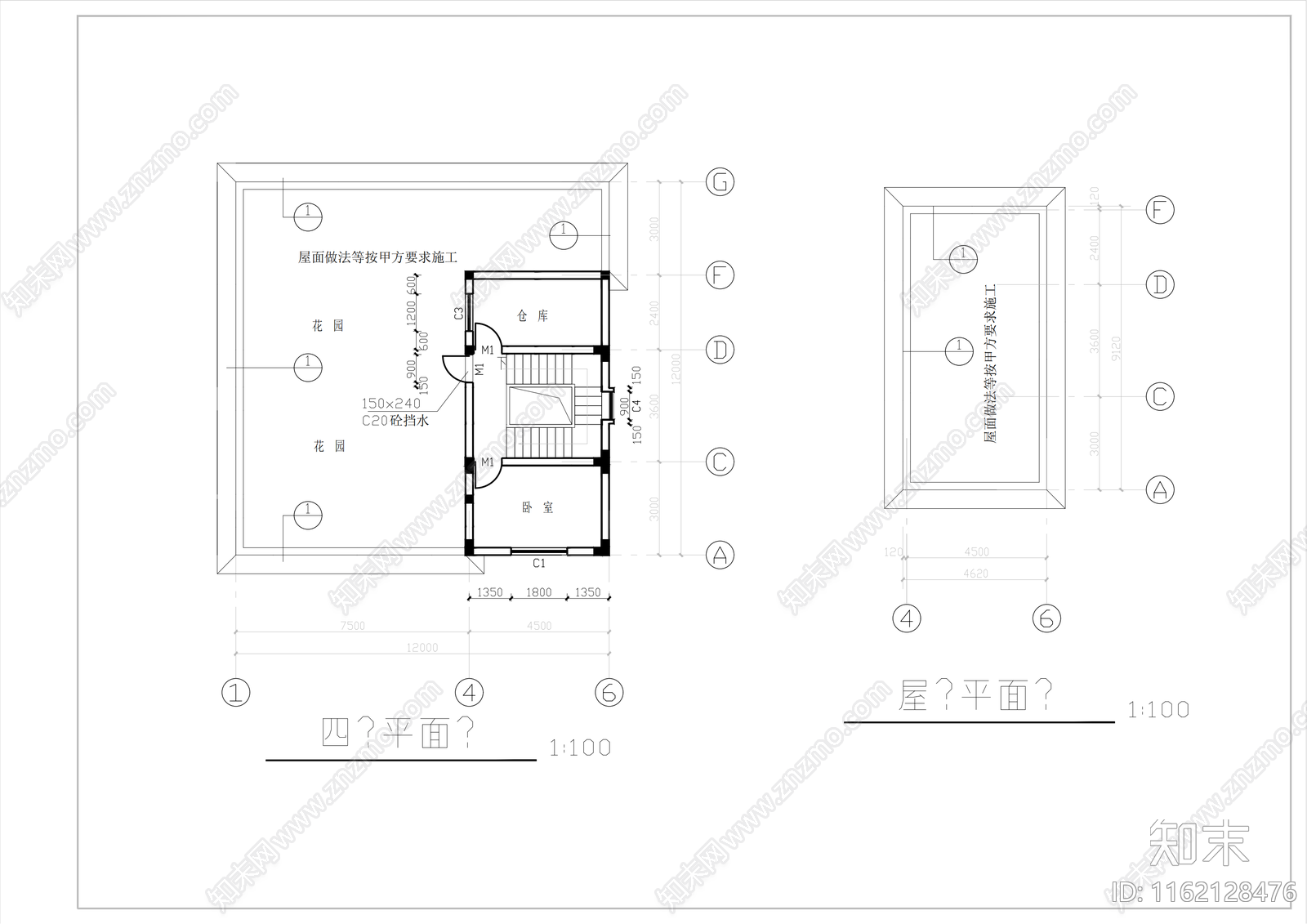 别墅筑设计图平立剖cad施工图下载【ID:1162128476】