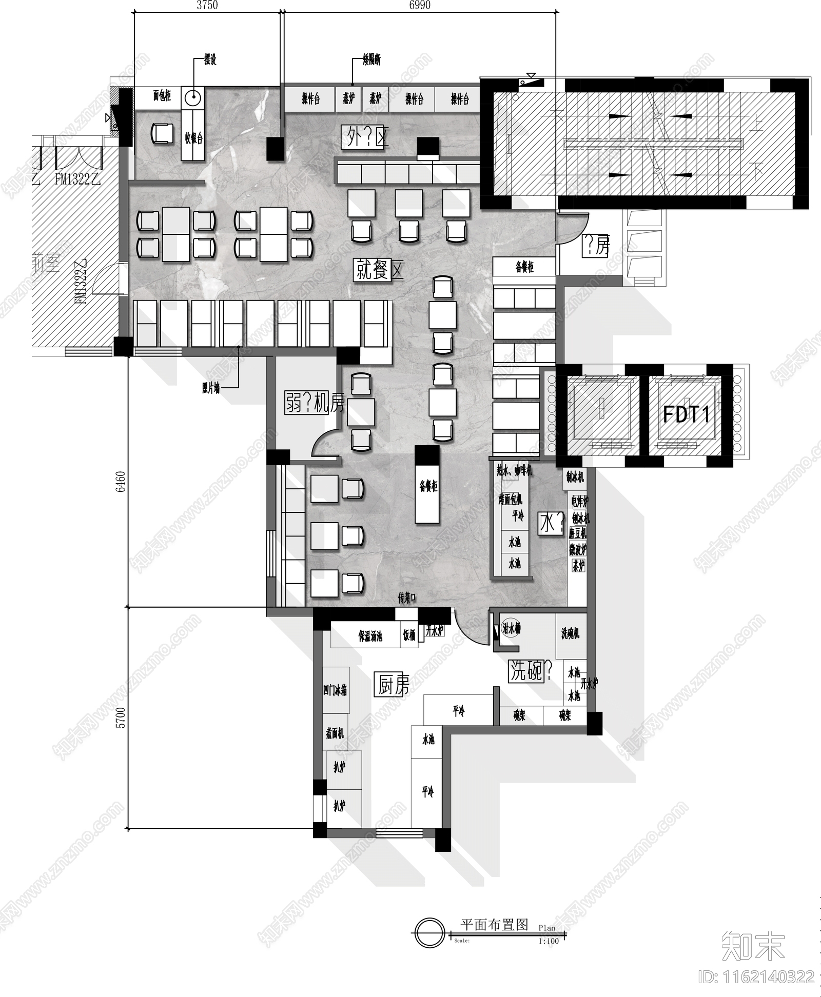 150㎡茶餐厅全cad施工图下载【ID:1162140322】