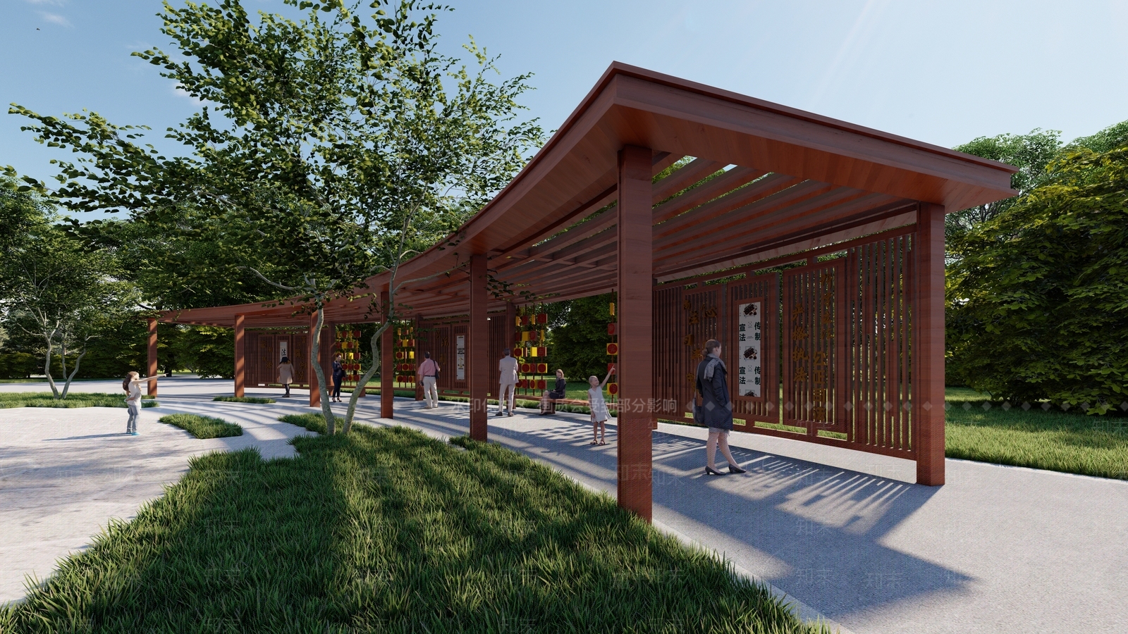 现代法治弧形廊架公园SU模型下载【ID:1162142457】