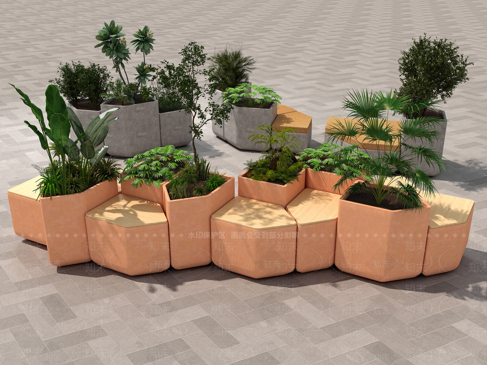景观座椅3D模型渲染效果图