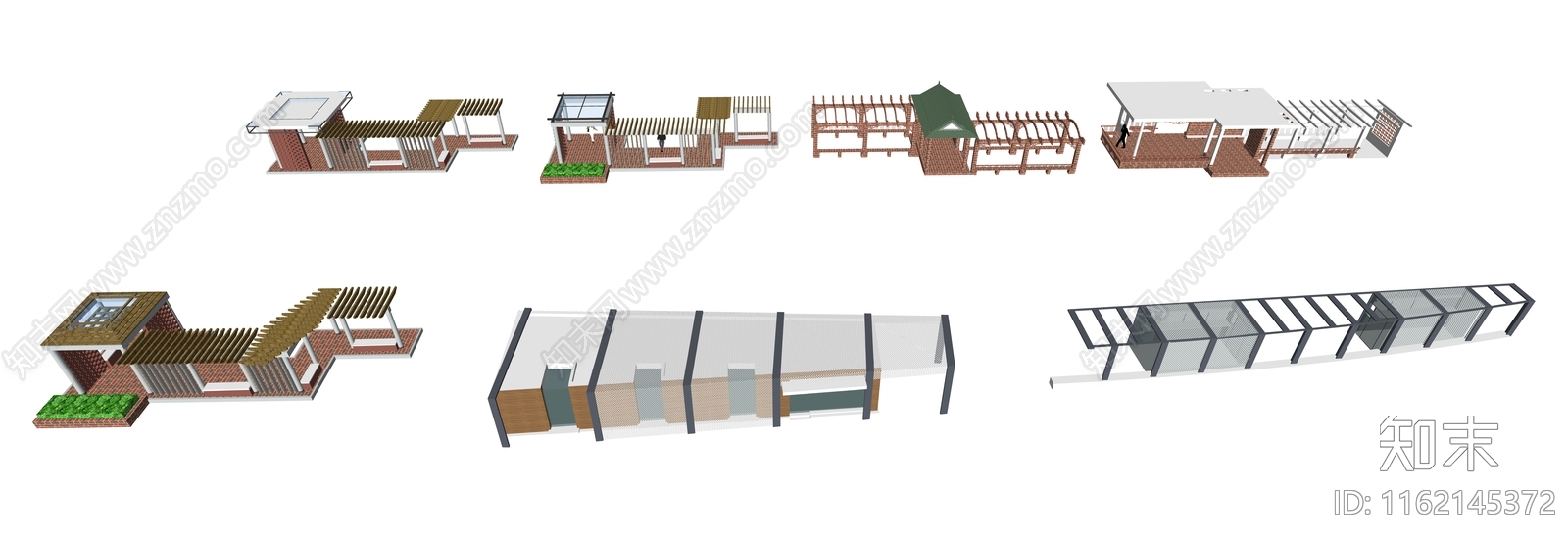 驿站廊架建筑SU模型下载【ID:1162145372】