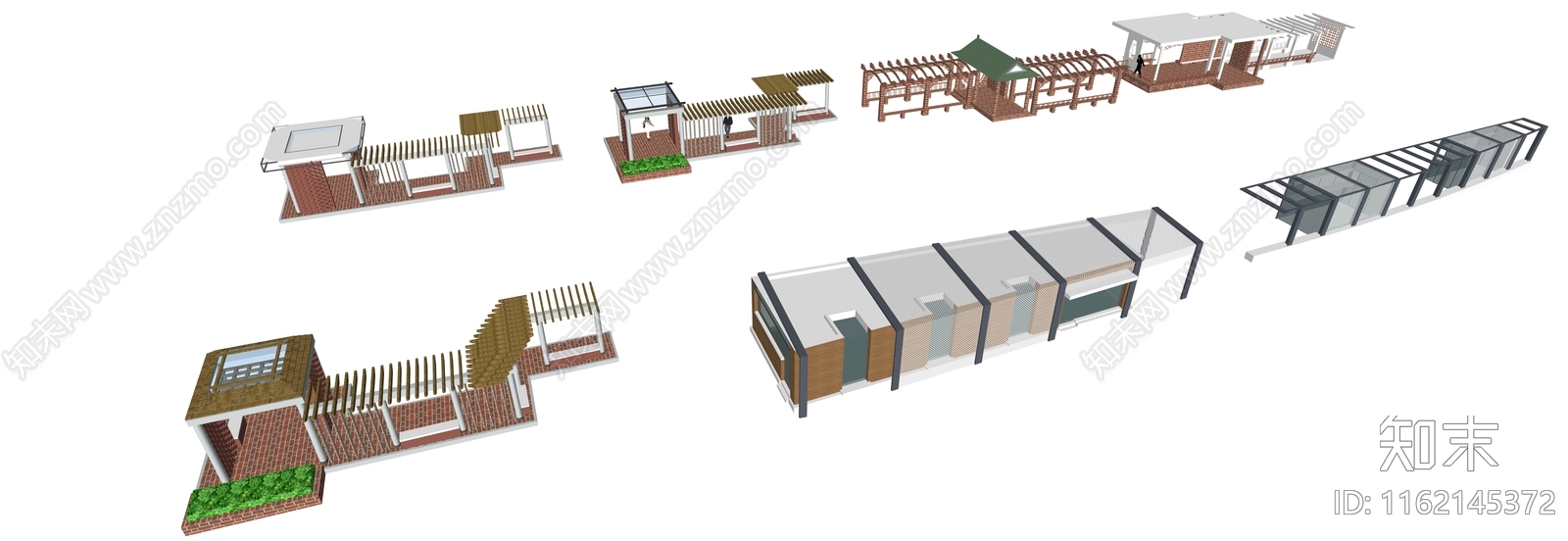 驿站廊架建筑SU模型下载【ID:1162145372】