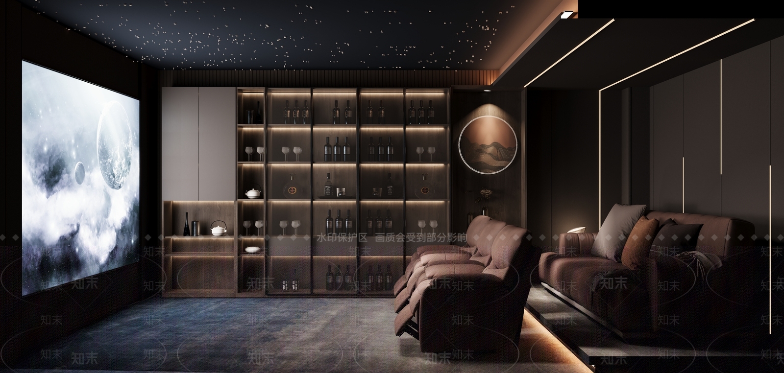 中式现代酒柜星空顶影音室3D模型下载【ID:1162149134】