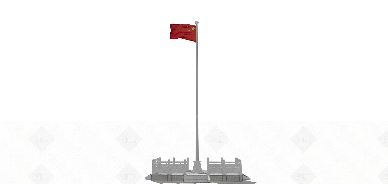 五星红旗带旗杆旗座SU模型下载【ID:1162151529】
