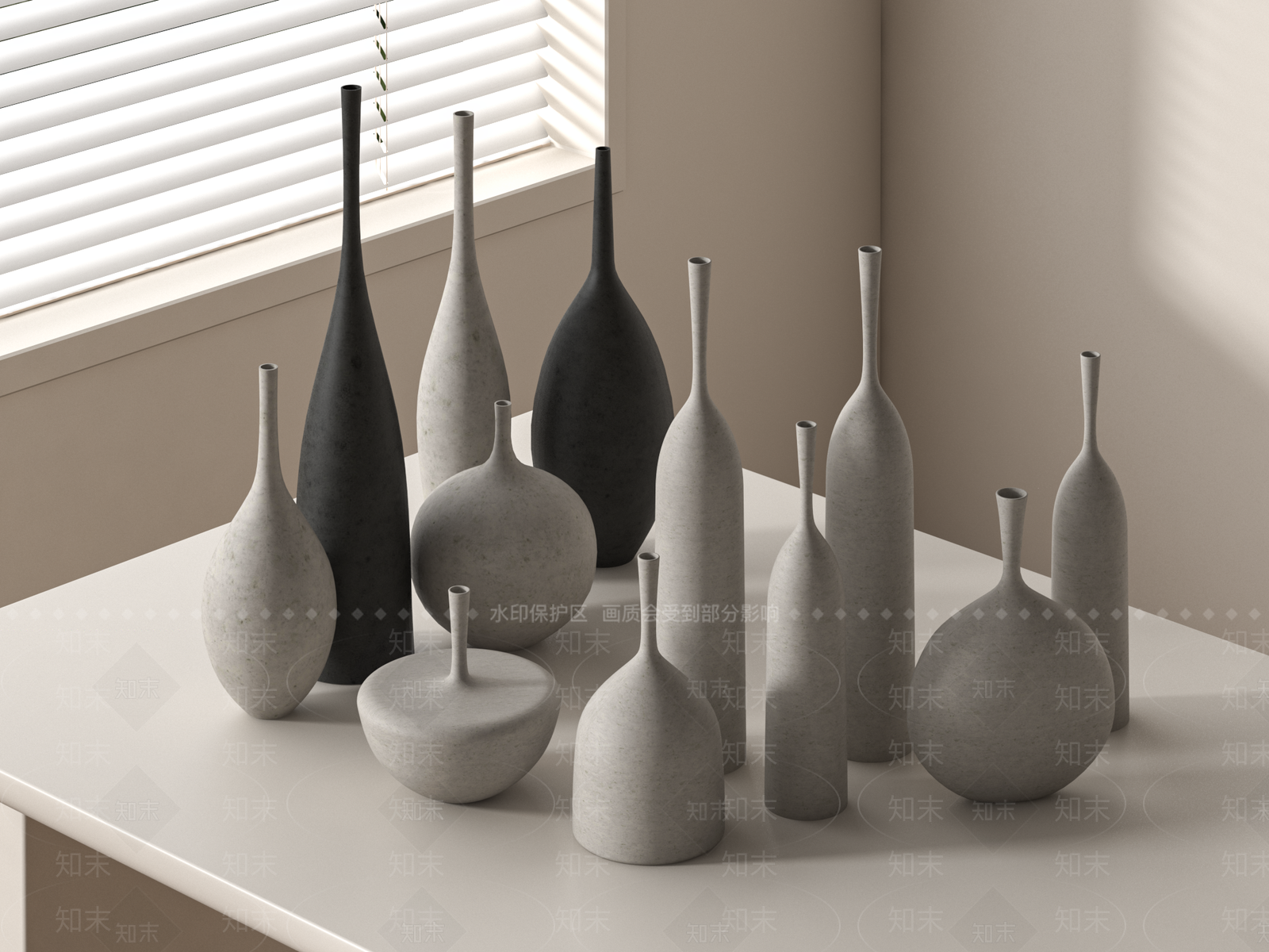 现代陶瓷花瓶摆件组合SU模型下载【ID:1162156315】