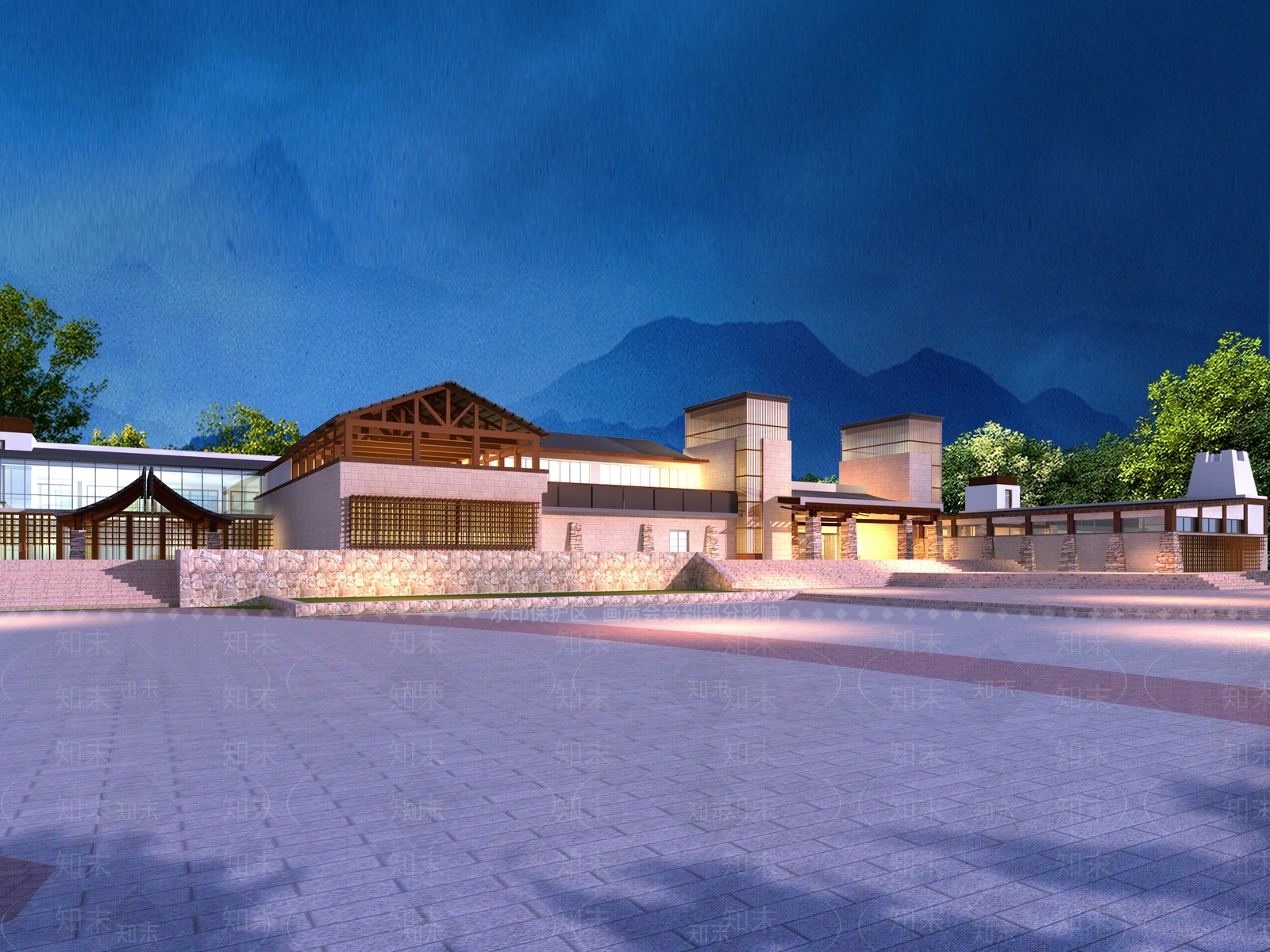 新中式庄园城堡酒店3D模型下载【ID:1162159013】