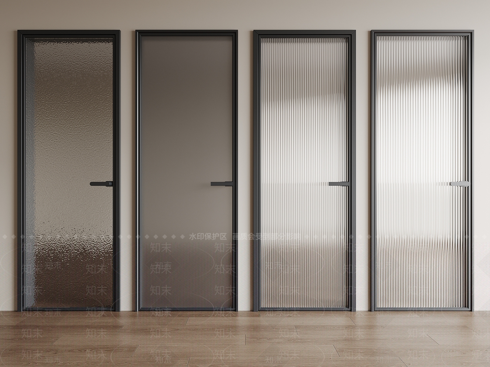 现代极窄边框单开玻璃门3D模型下载【ID:1162162062】