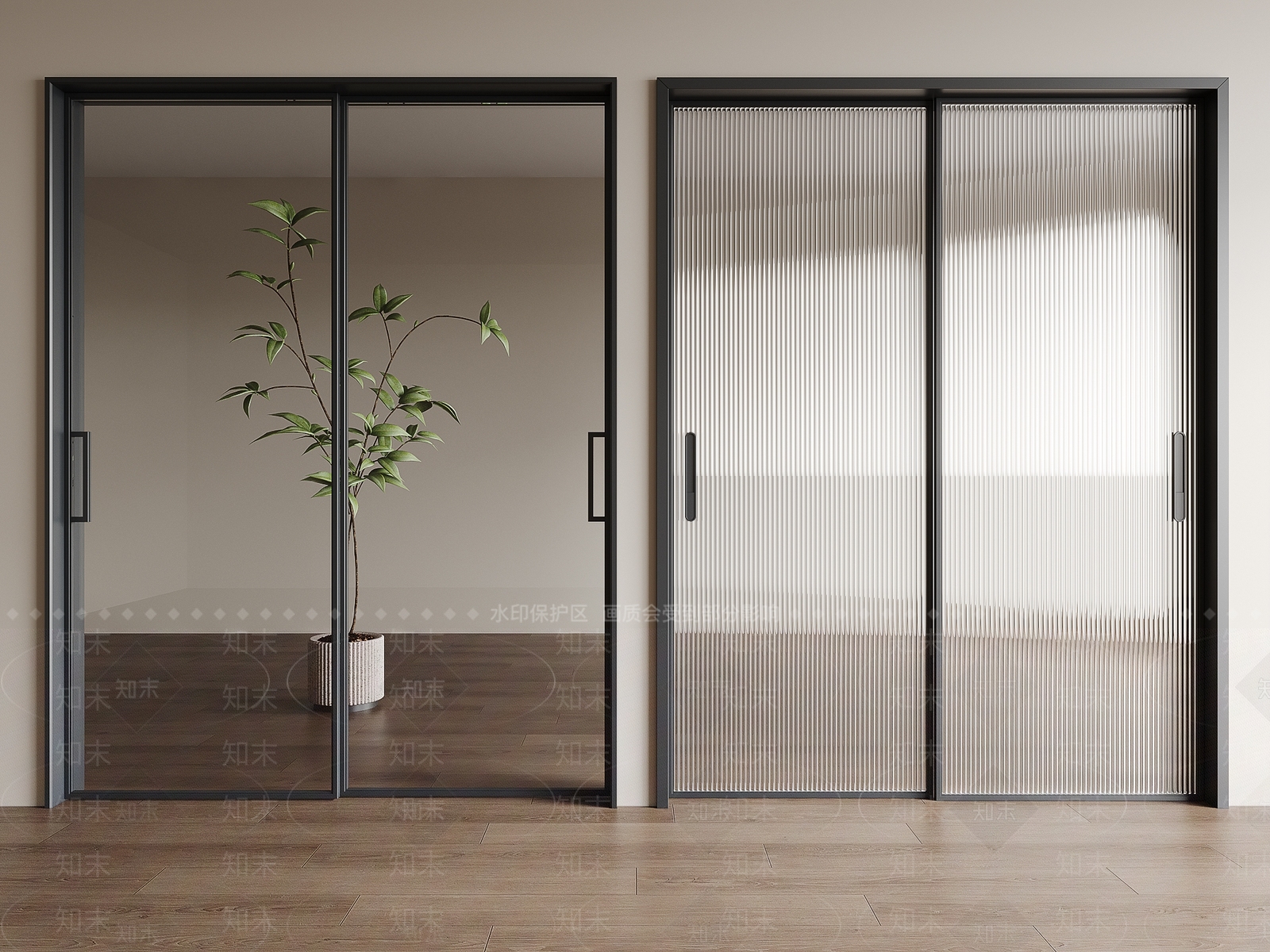 现代厨房玻璃推拉门组合3D模型下载【ID:1162162491】