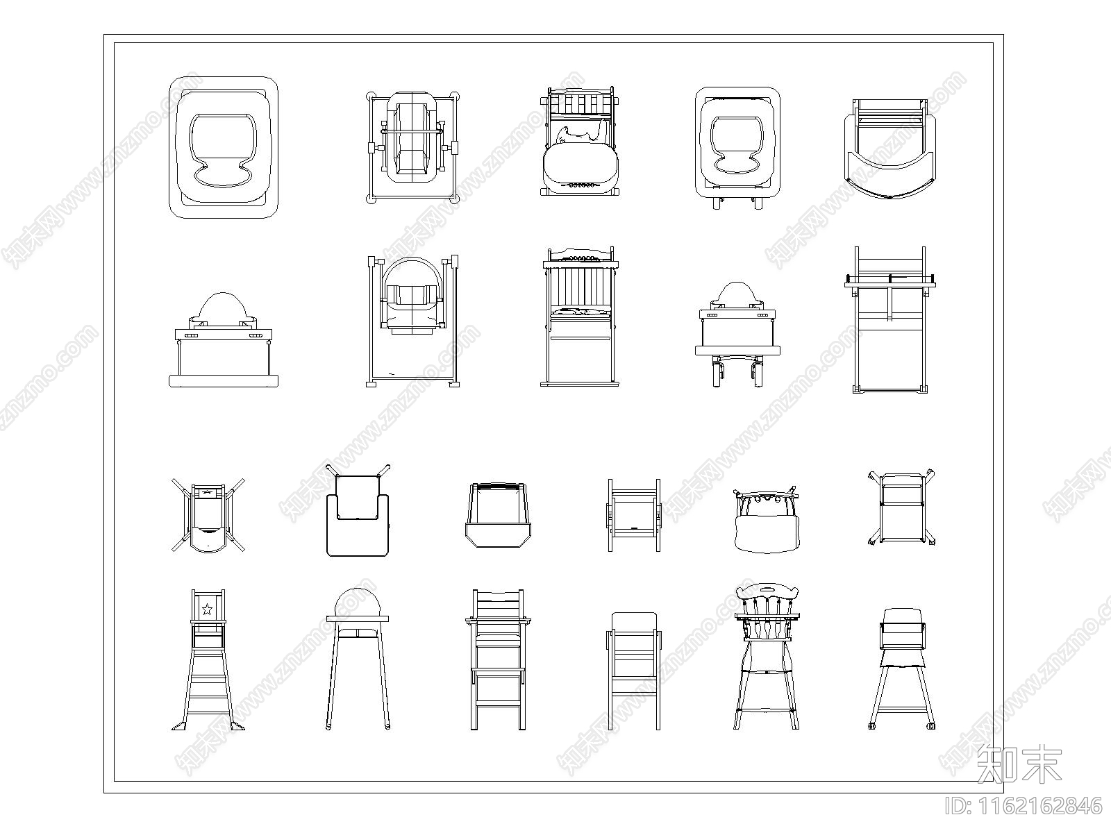 现代儿童餐椅施工图下载【ID:1162162846】