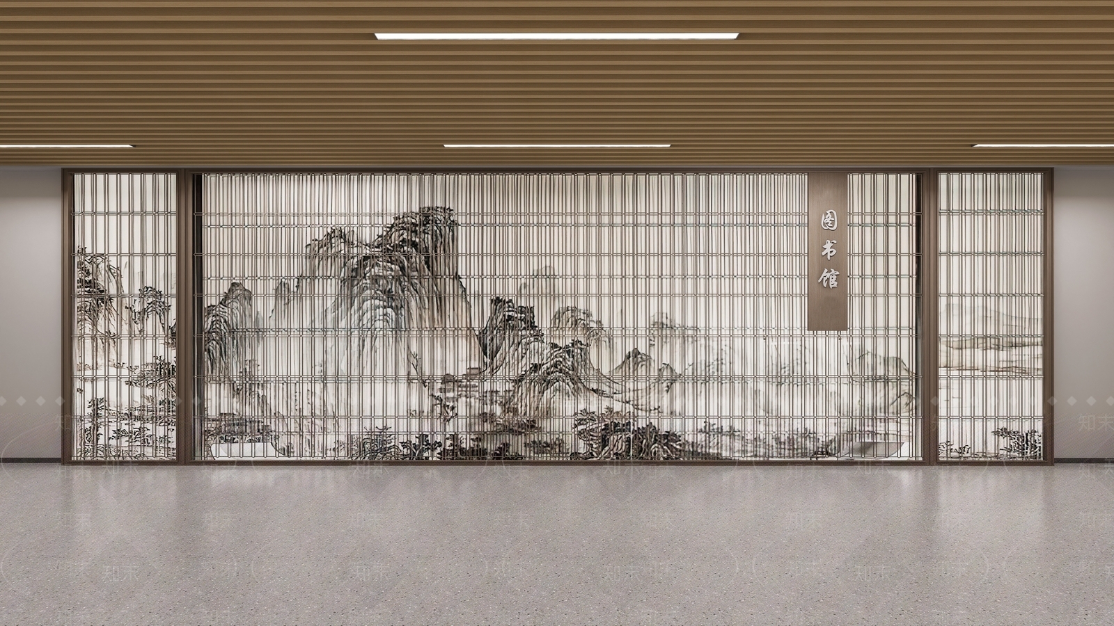 新中式图书馆背景墙SU模型下载【ID:1162165527】