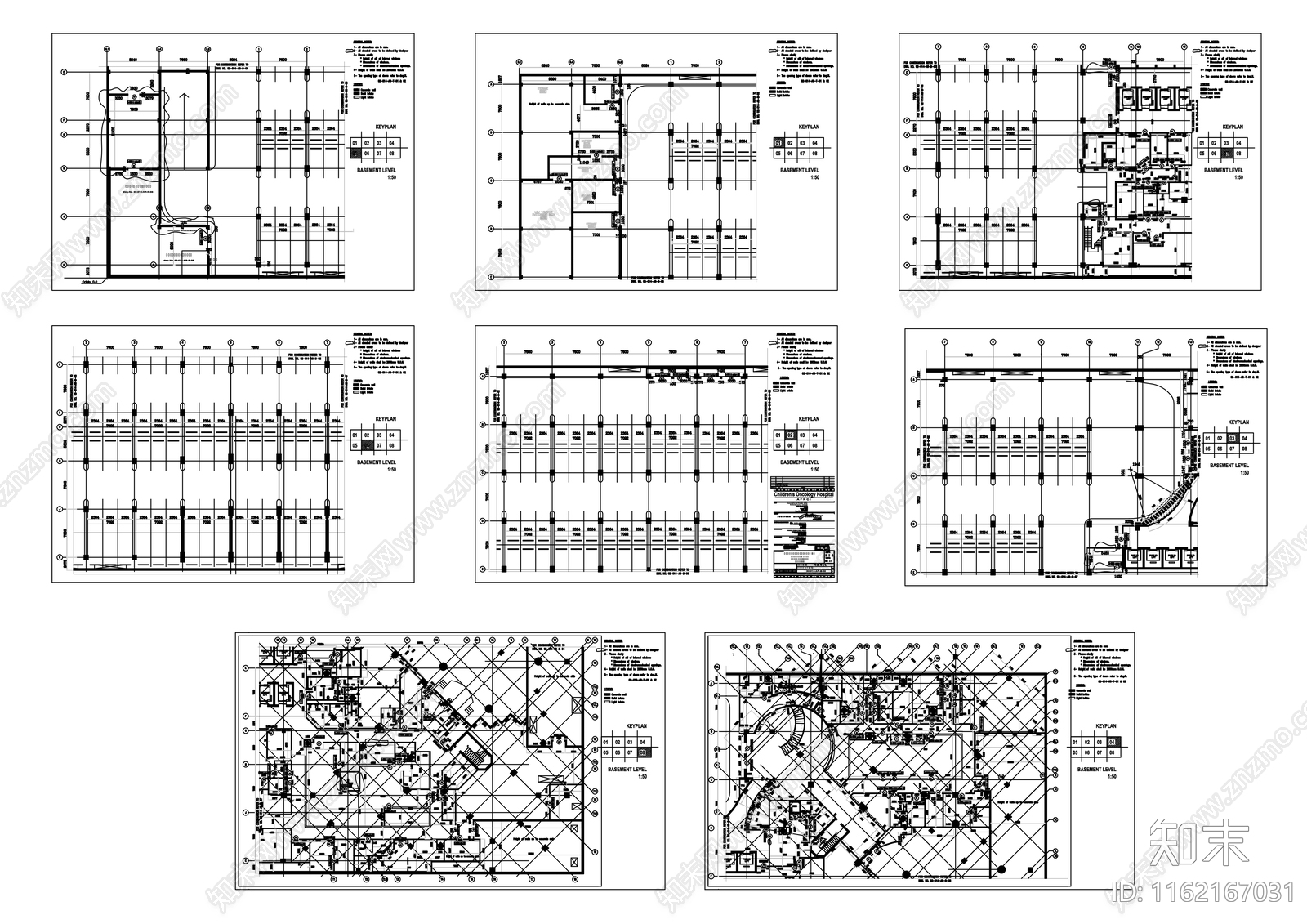 儿童肿瘤医院地下室平面图cad施工图下载【ID:1162167031】