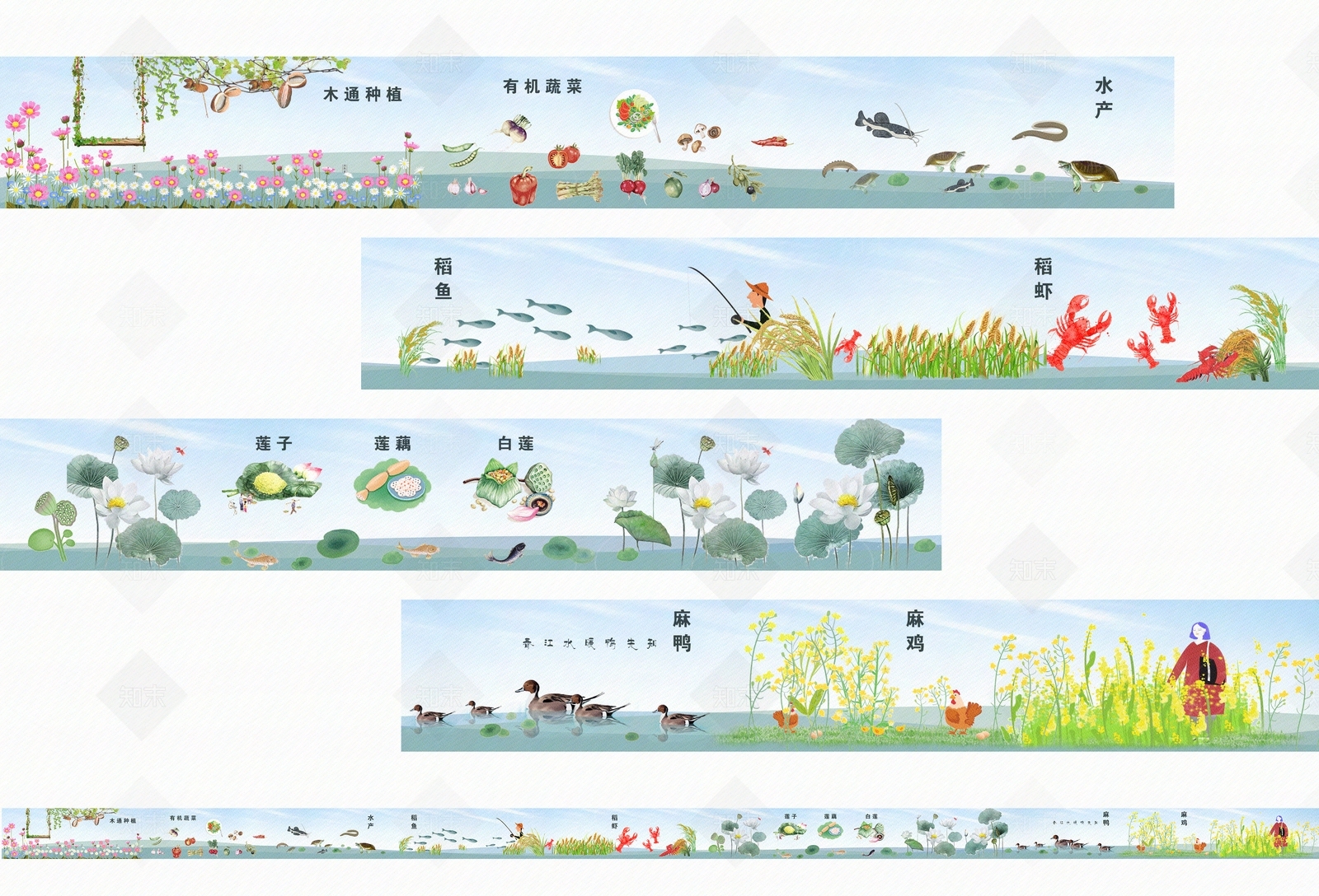 农产品稻虾稻鱼莲子有机蔬菜宣传画文化墙彩绘贴图下载【ID:1162168845】