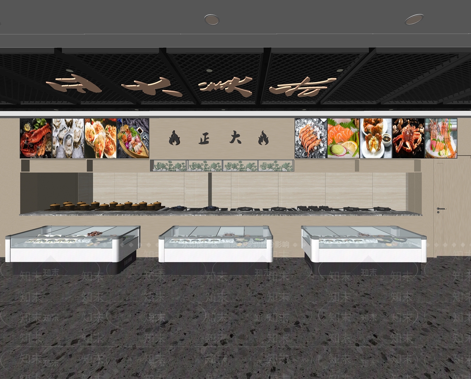 现代酒店餐厅明档SU模型下载【ID:1162172999】