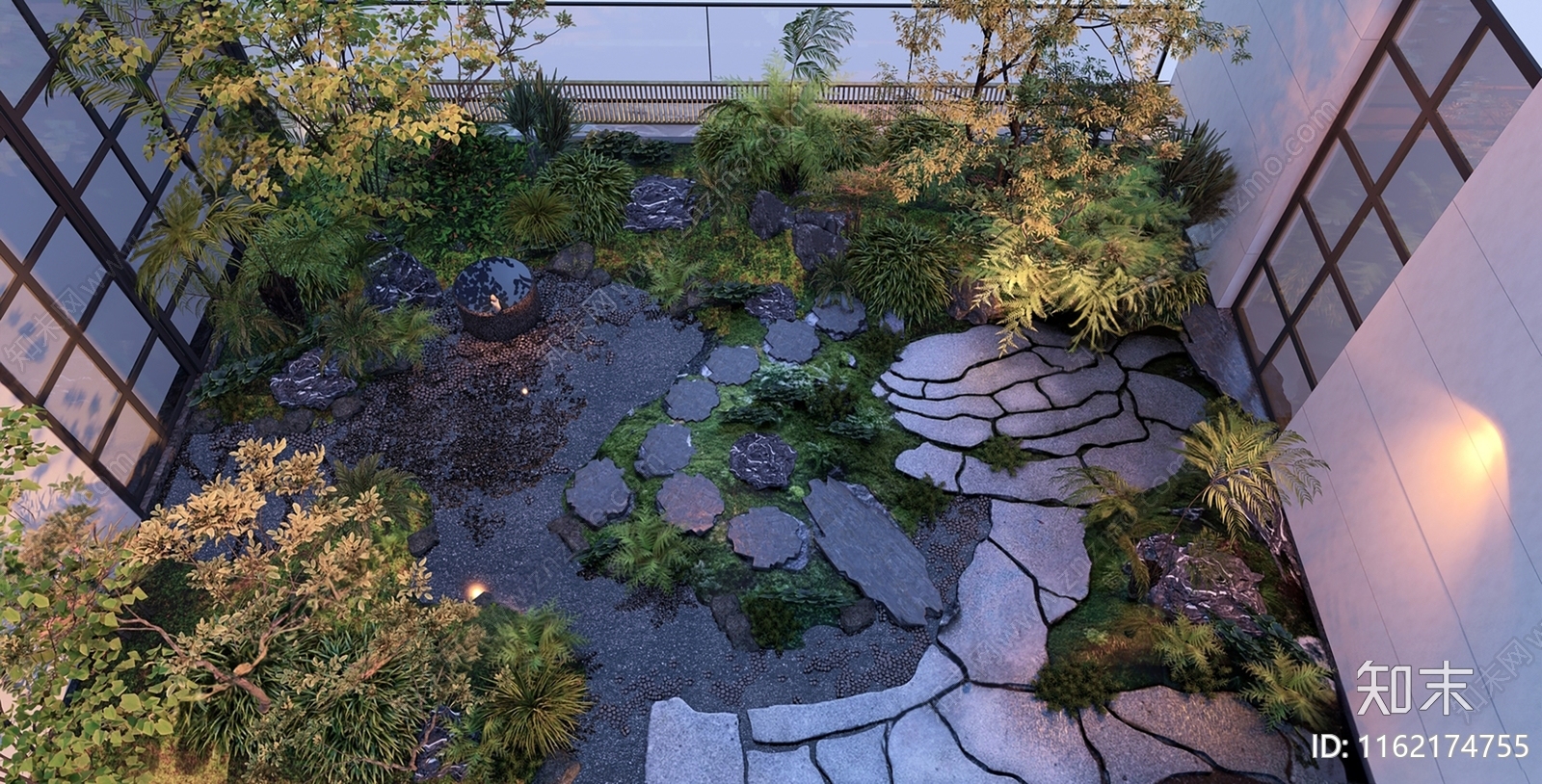 新中式禅意庭院花园3D模型下载【ID:1162174755】