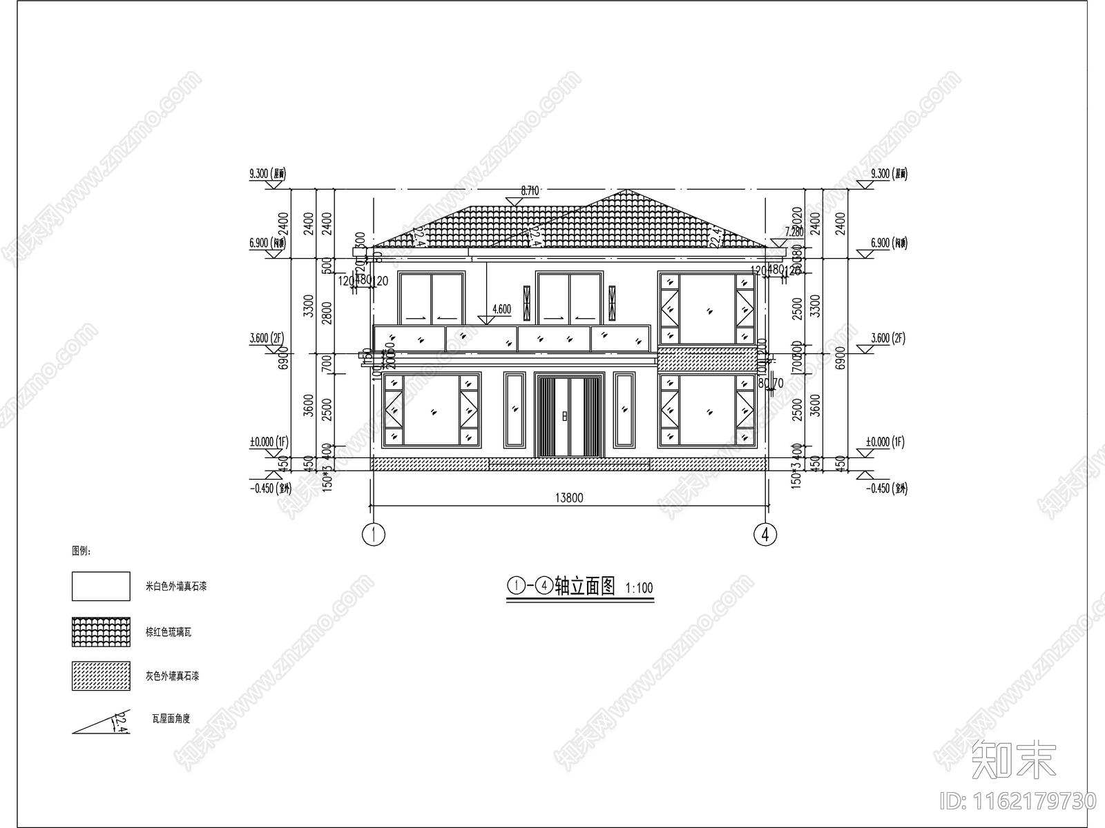 现代两层独栋别墅建筑cad施工图下载【ID:1162179730】