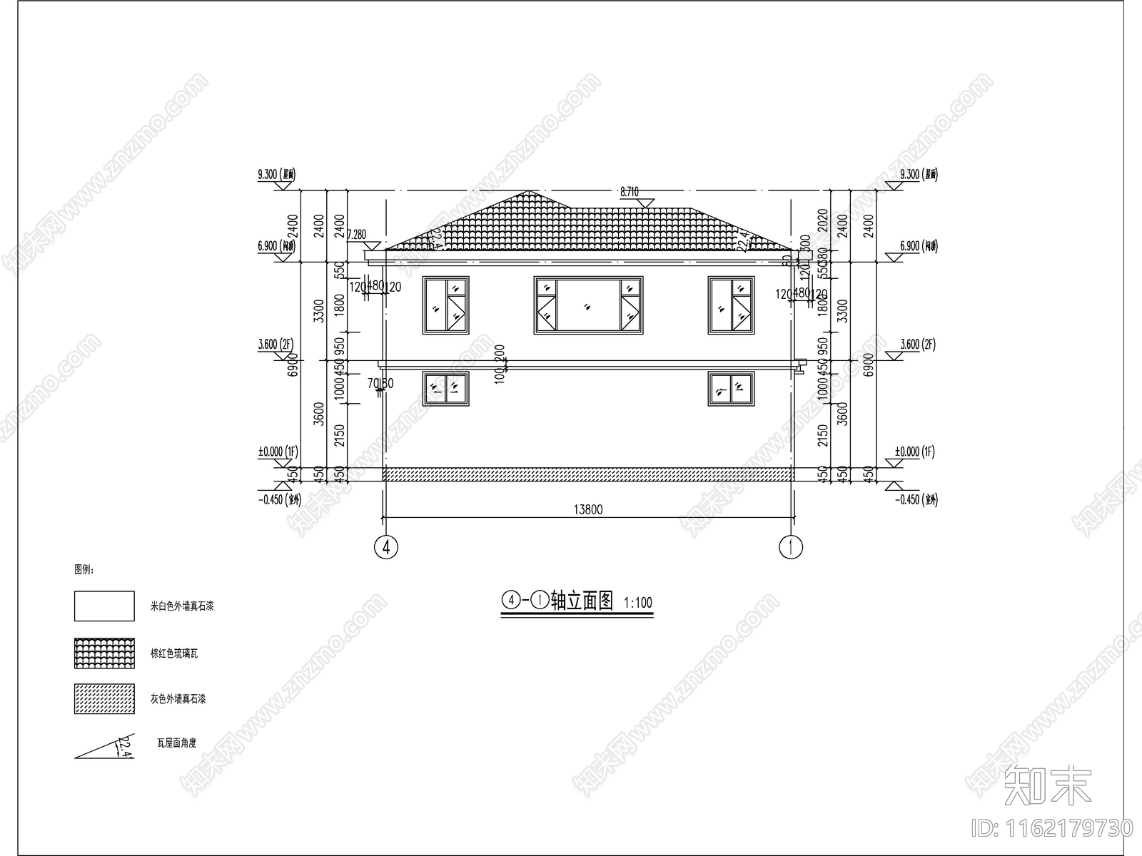 现代两层独栋别墅建筑cad施工图下载【ID:1162179730】