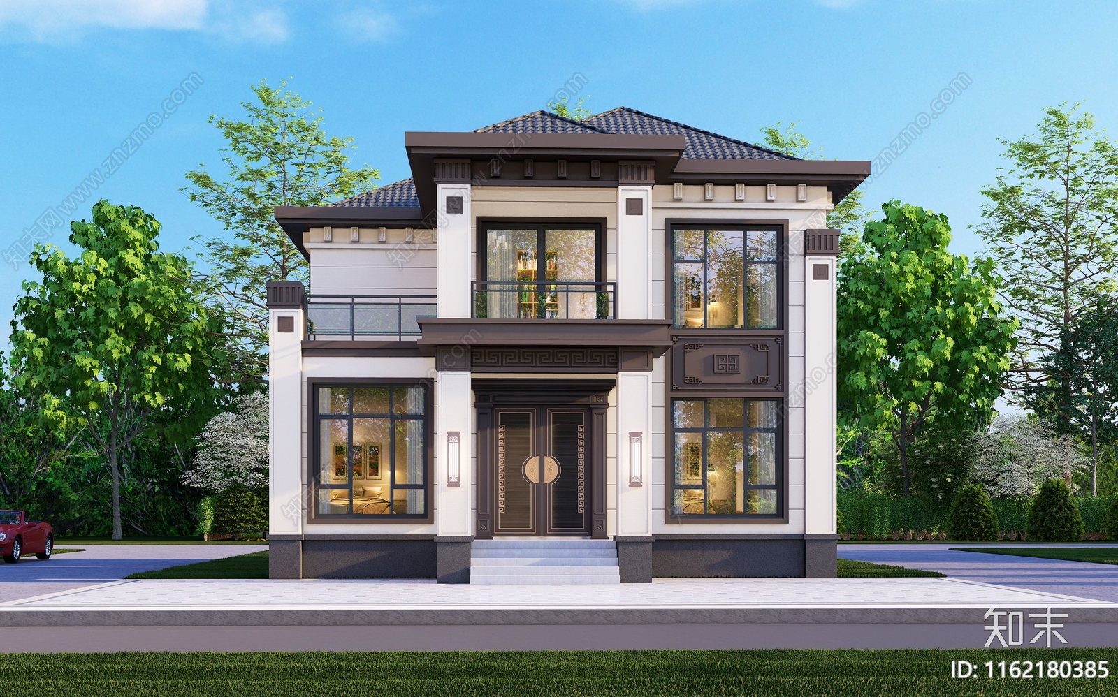 新中式两层独栋别墅建筑施工图下载【ID:1162180385】