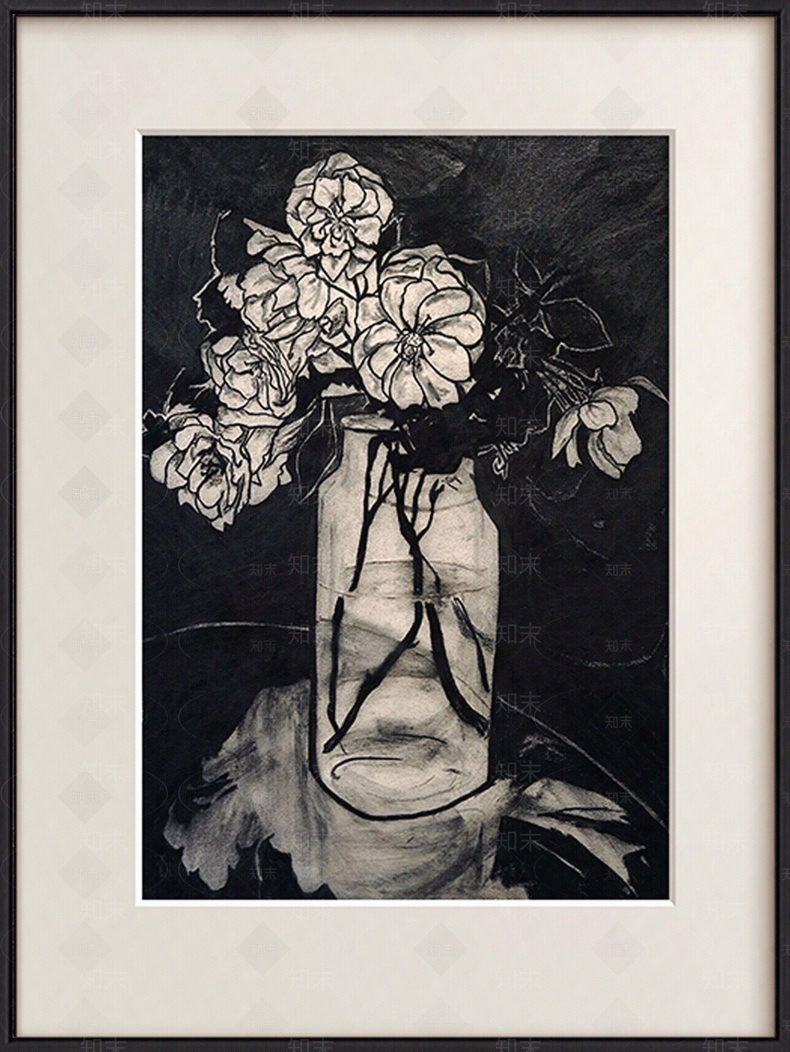 《墨花》法式复古中古风黑色花卉贴图下载【ID:1162185633】