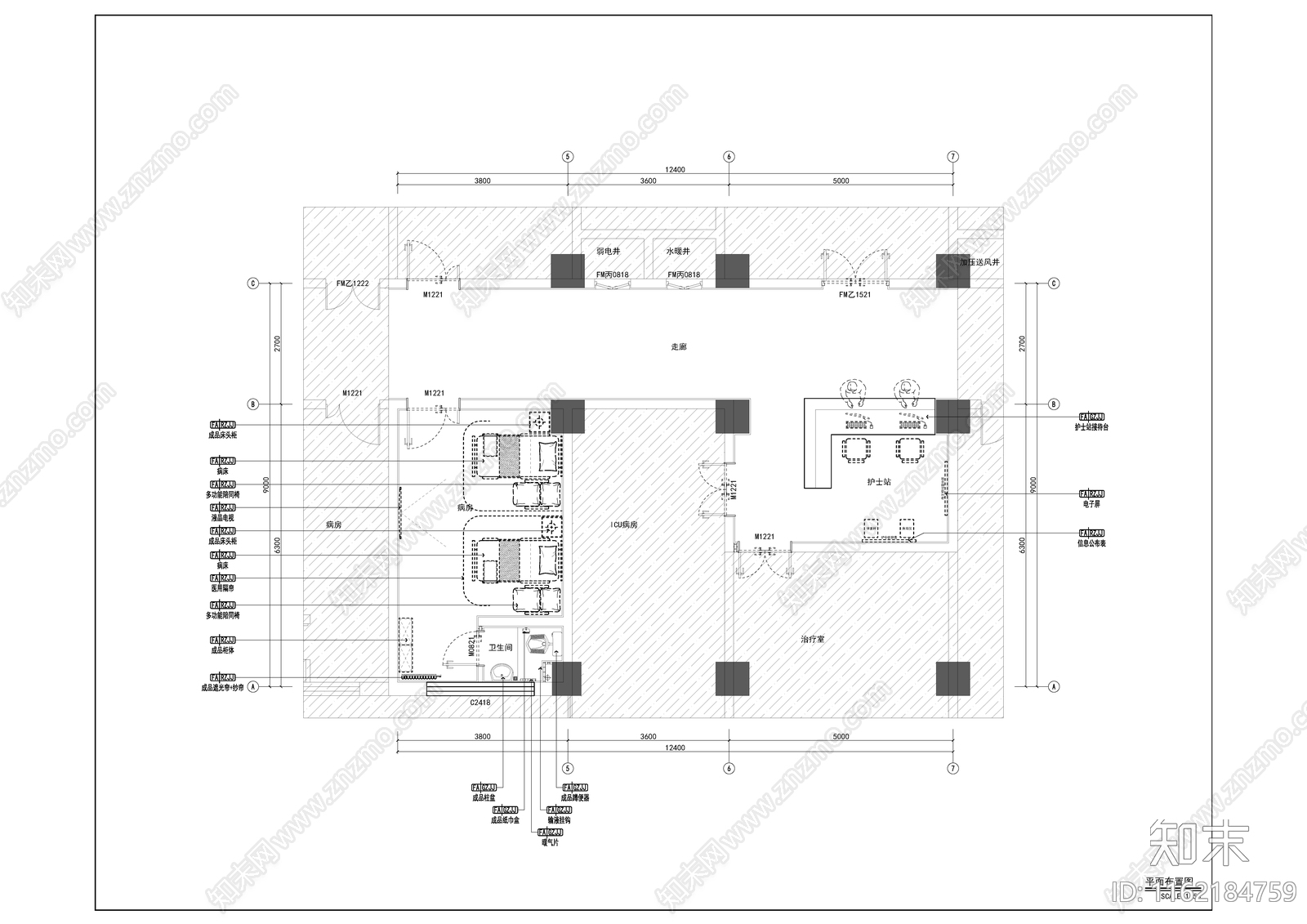 医院病房全cad施工图下载【ID:1162184759】