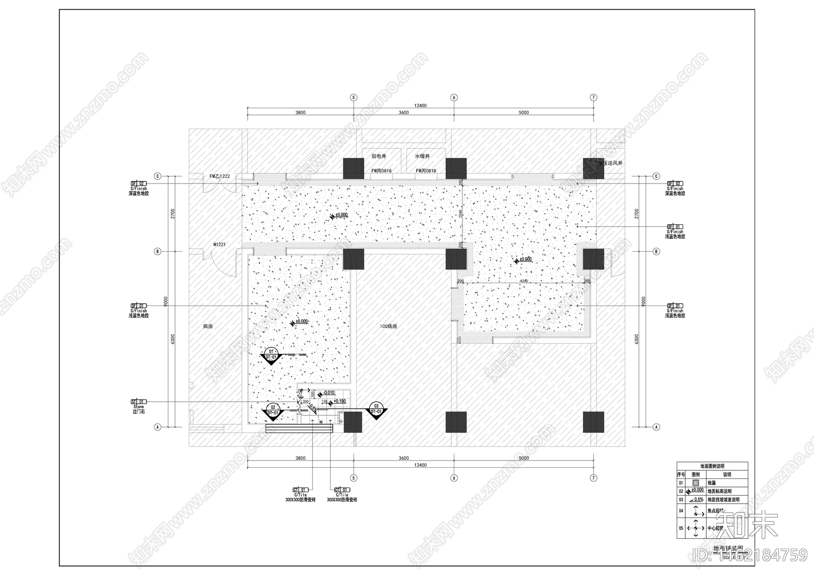 医院病房全cad施工图下载【ID:1162184759】