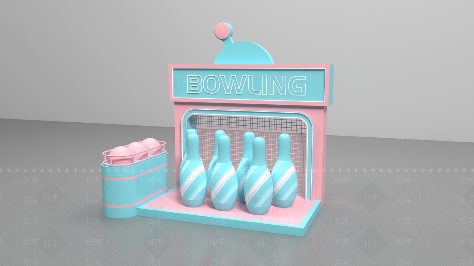 网红打卡点周年庆圣诞保龄球粉色绿色美陈3D模型下载【ID:1162186284】