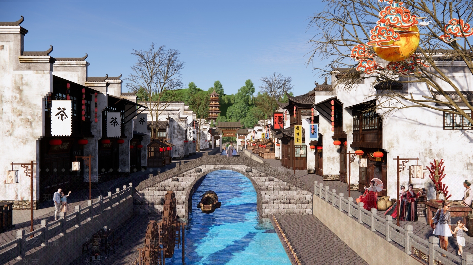 中式明清古城古镇SU模型下载【ID:1162186441】