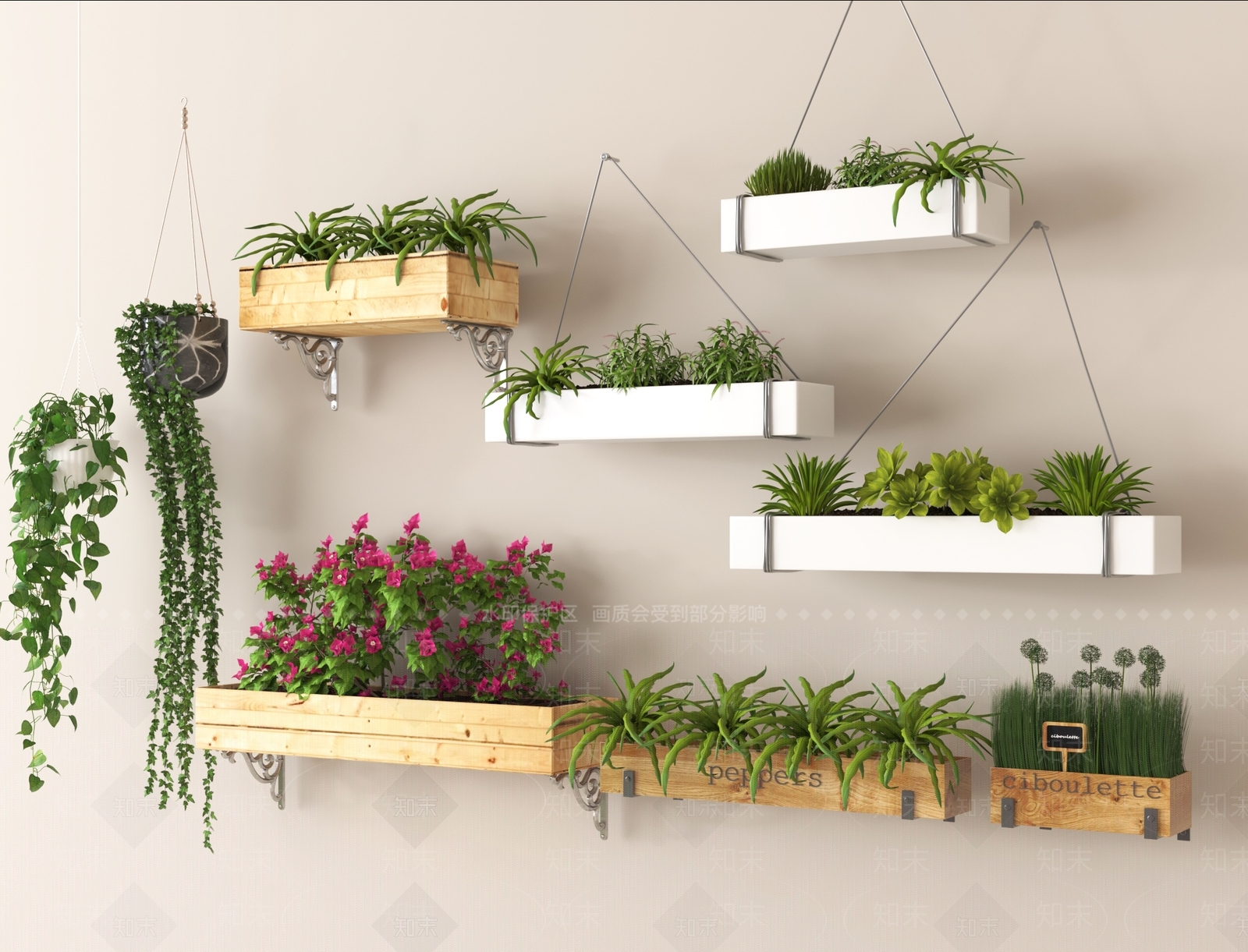 现代吊篮绿植3D模型下载【ID:1162190410】