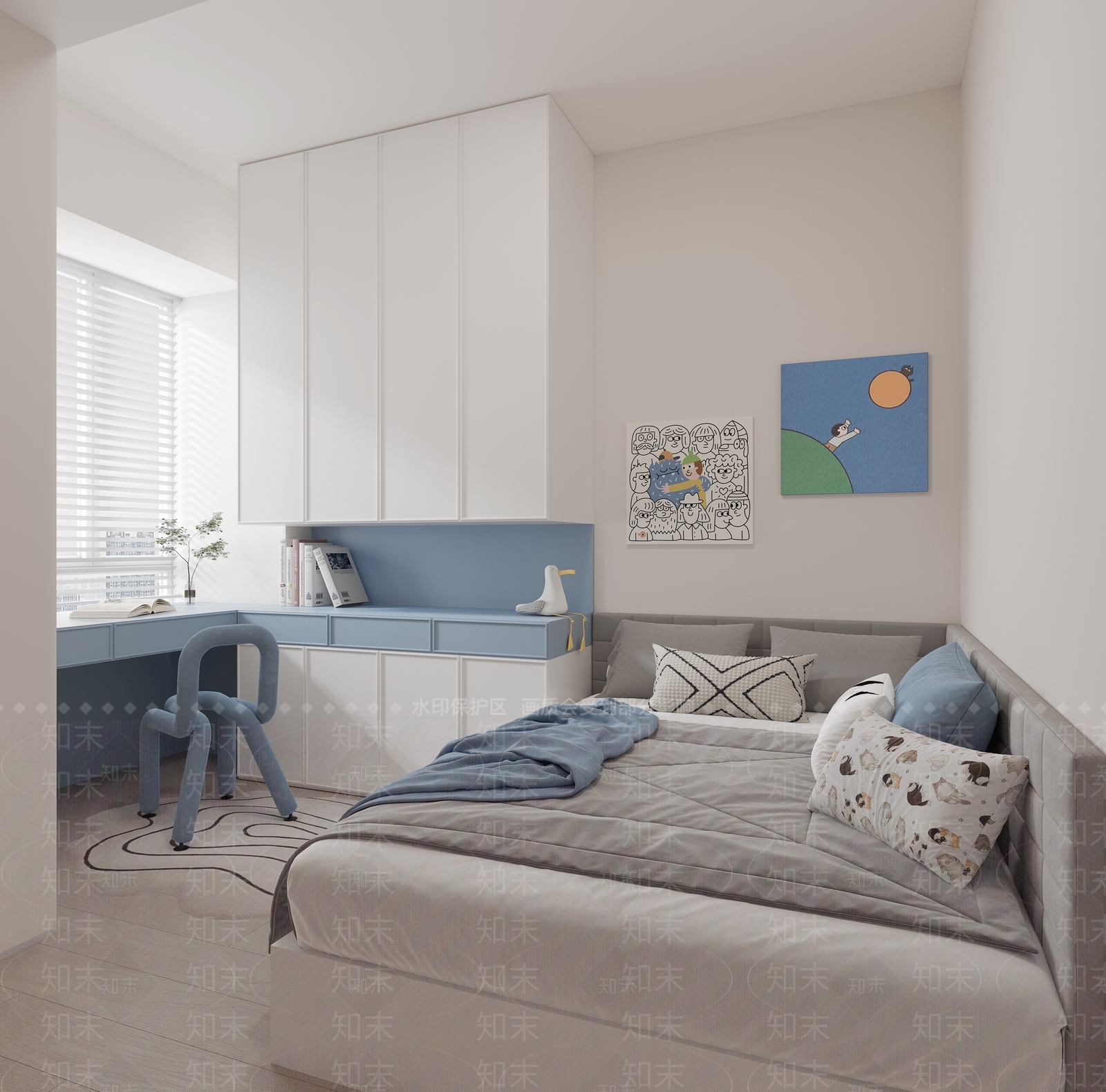 现代奶油风榻榻米卧室3D模型下载【ID:1162191637】