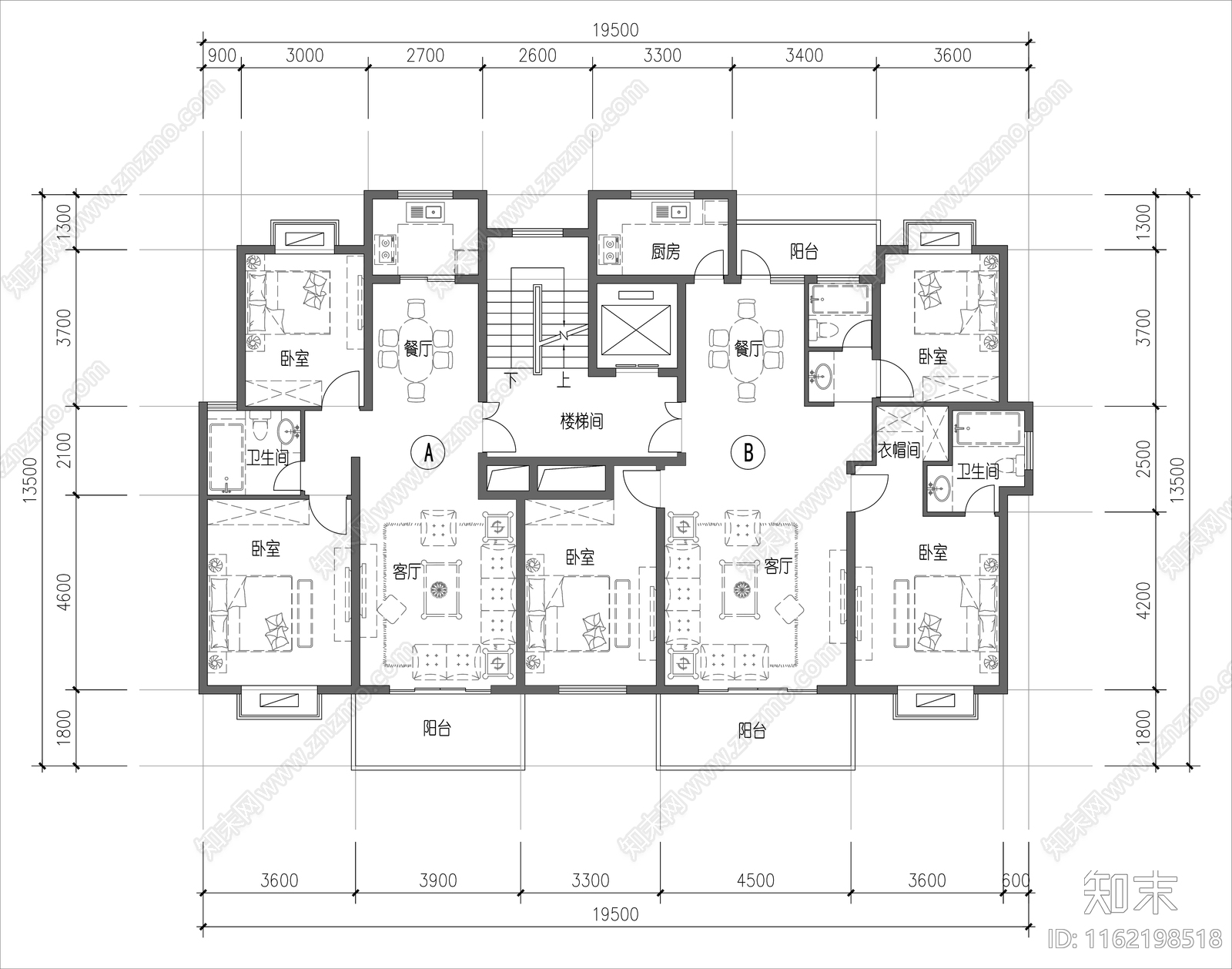 24套一梯两户11层户型汇总施工图下载【ID:1162198518】