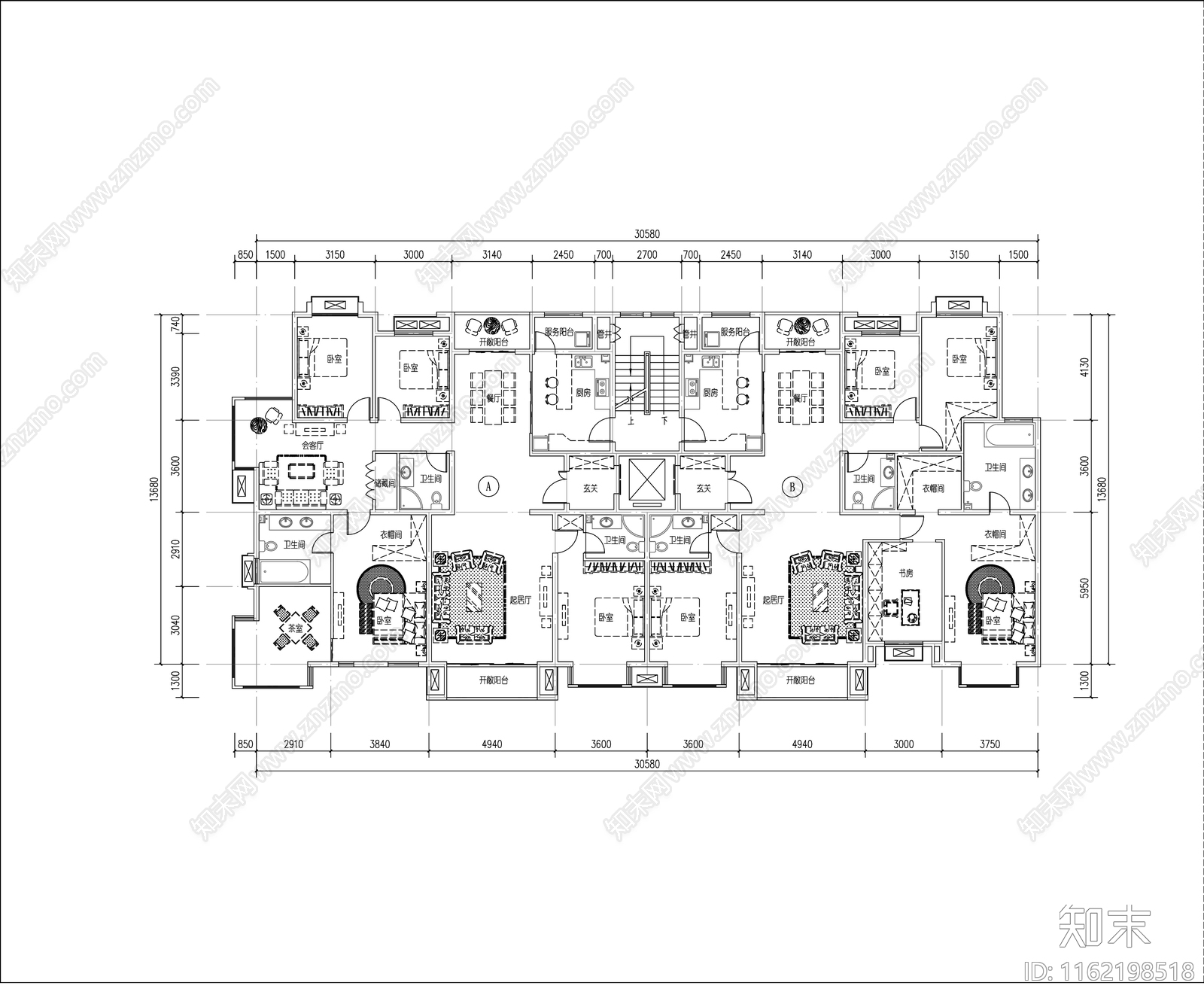 24套一梯两户11层户型汇总施工图下载【ID:1162198518】