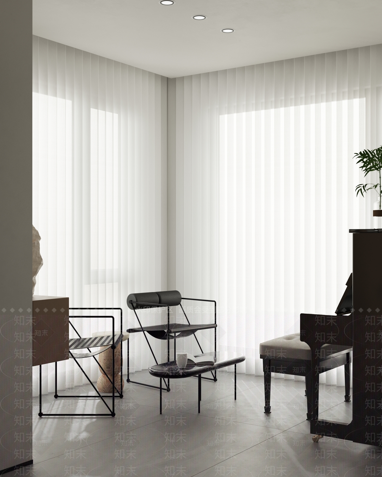 现代极简钢琴房3D模型下载【ID:1162199759】