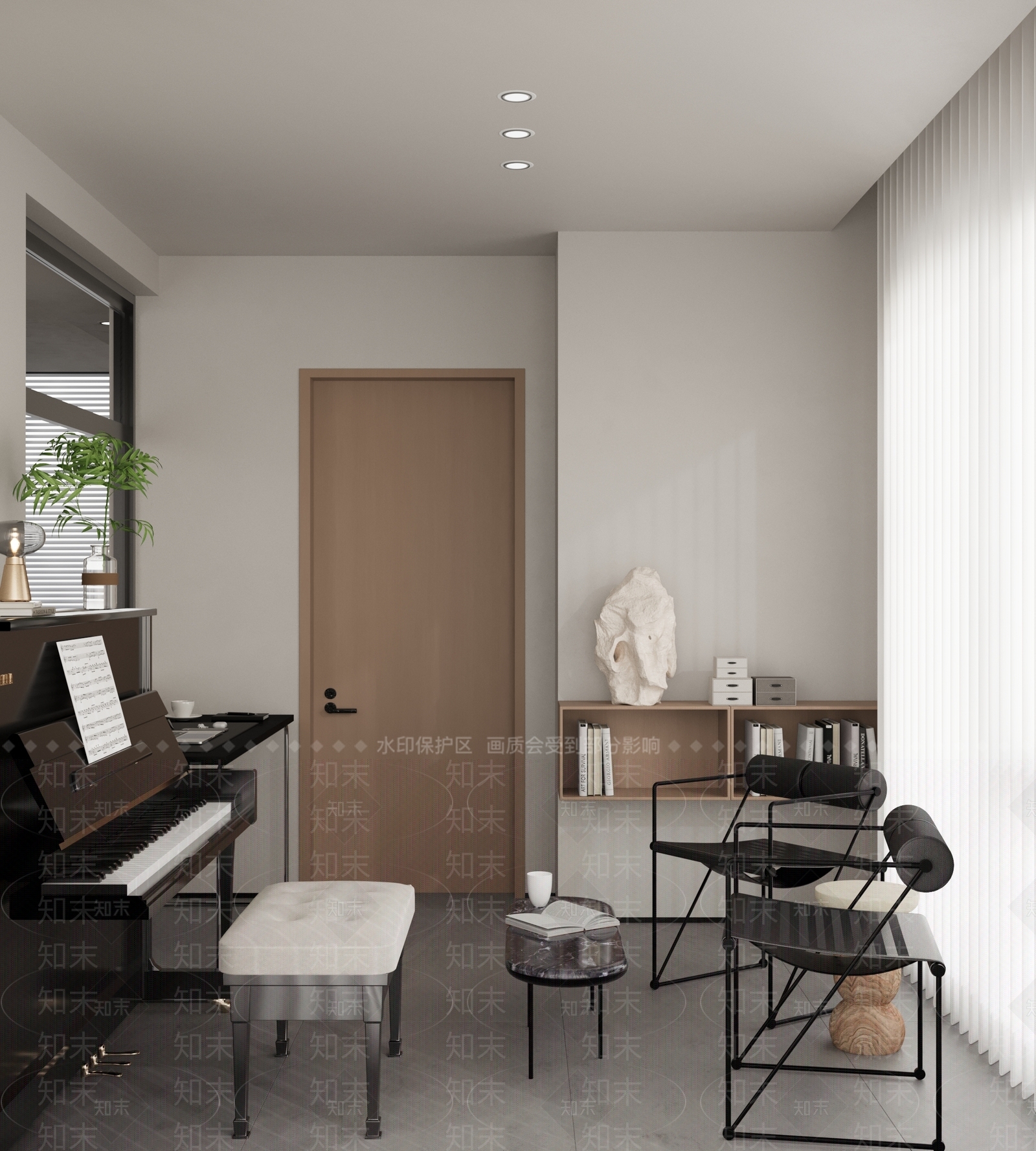 现代极简钢琴房3D模型下载【ID:1162199759】