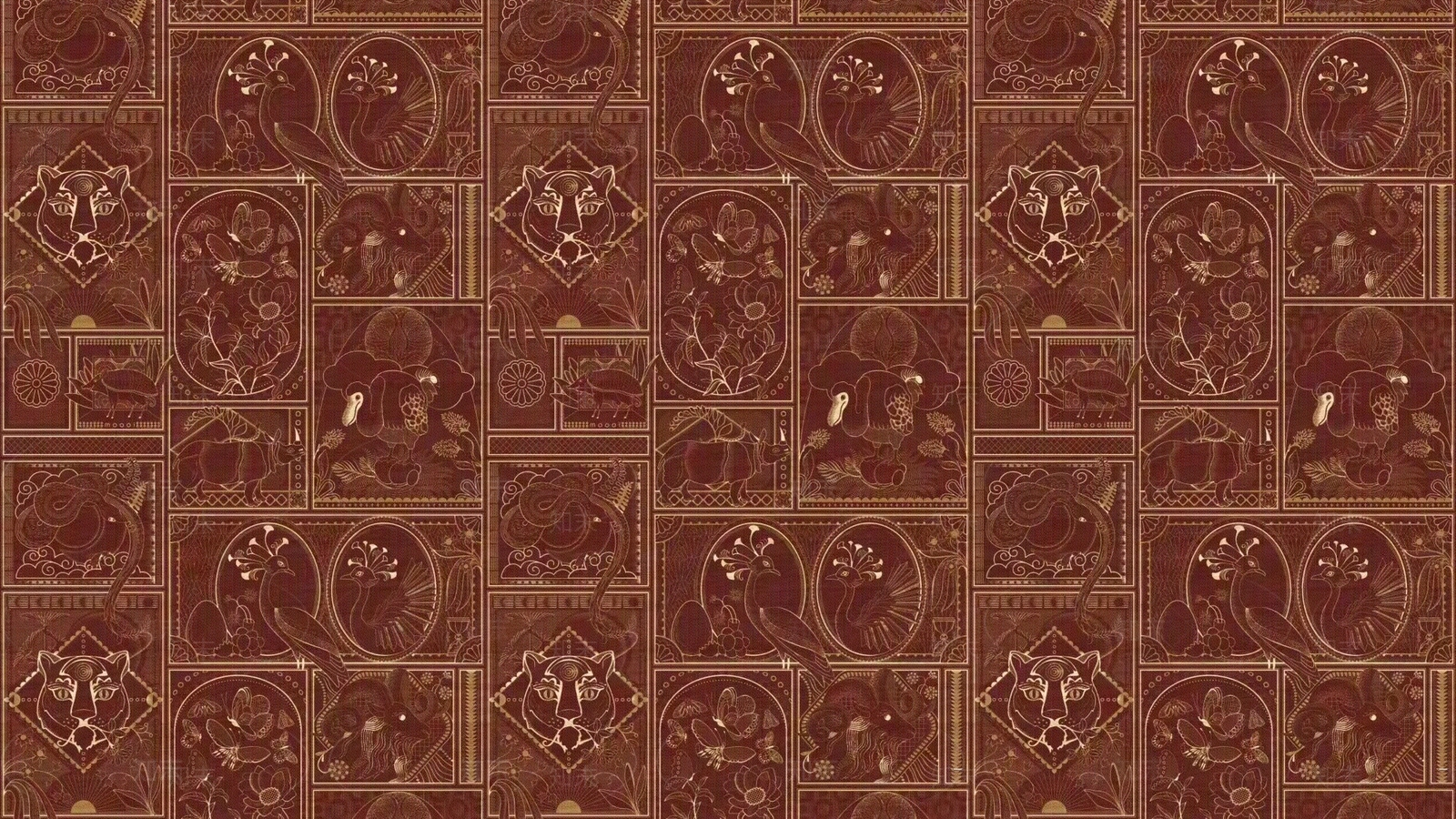 无缝新中式暗红色动物小鸟纹理壁纸墙纸墙布贴图下载【ID:1162200353】