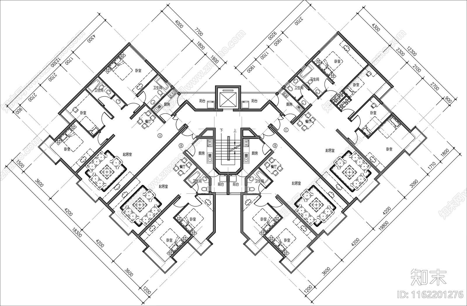 6套一梯4户11层户型合集施工图下载【ID:1162201276】