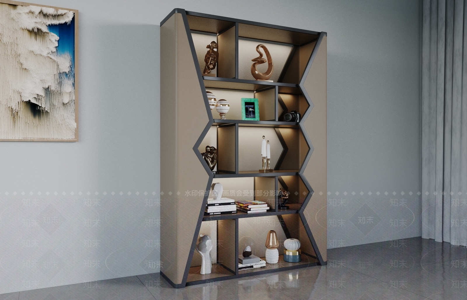 轻奢书柜3D模型下载【ID:1162201489】