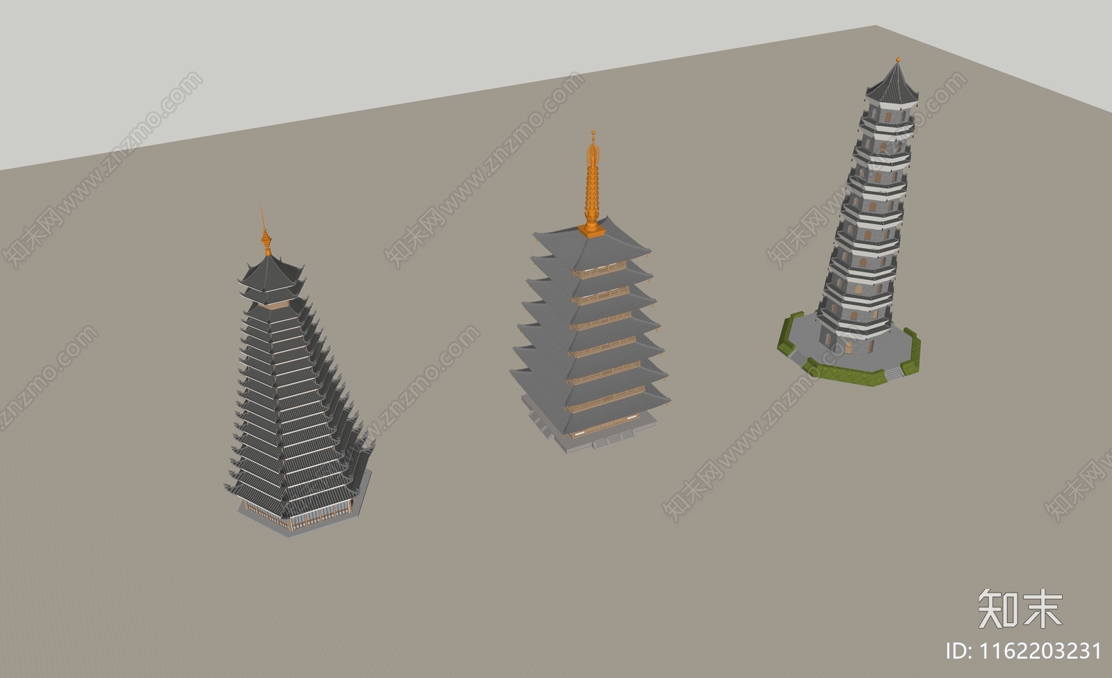 中式塔楼古建筑SU模型下载【ID:1162203231】