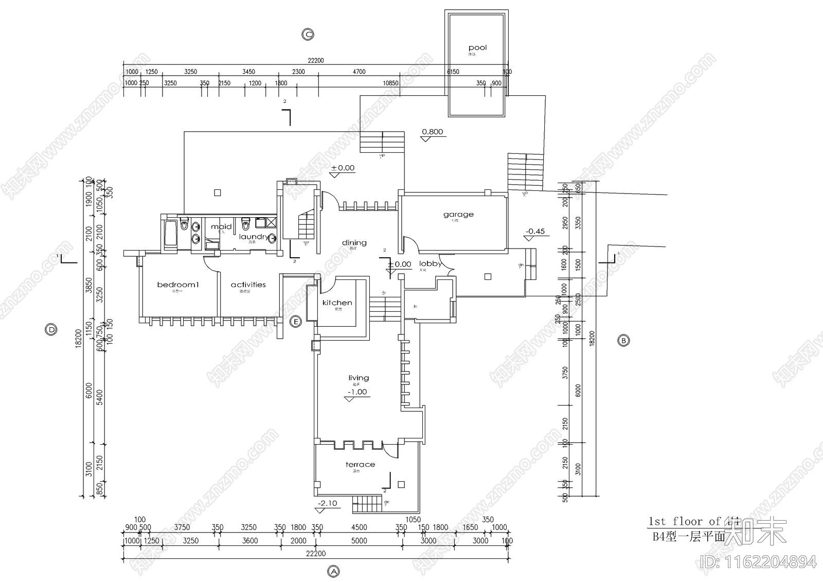 别墅结构建筑设计cad施工图下载【ID:1162204894】