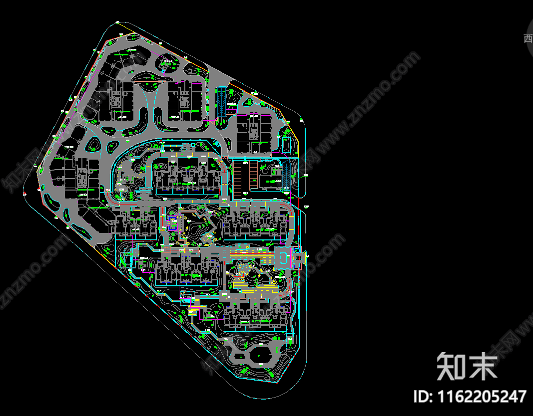 现代商务小区室外景观规划cad施工图下载【ID:1162205247】