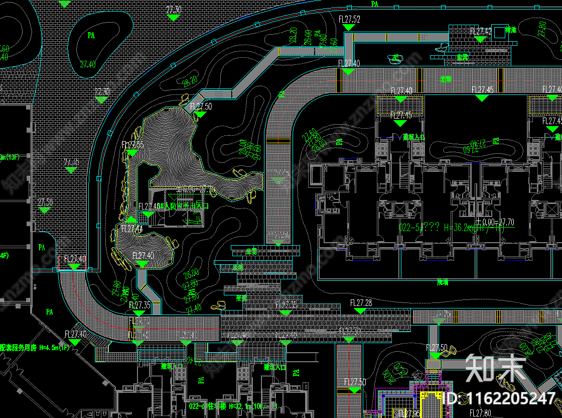 现代商务小区室外景观规划cad施工图下载【ID:1162205247】