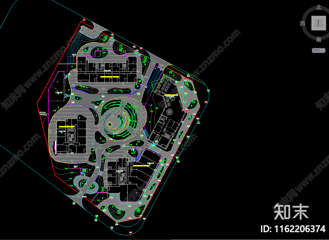 商务办公中心室外规划cad施工图下载【ID:1162206374】