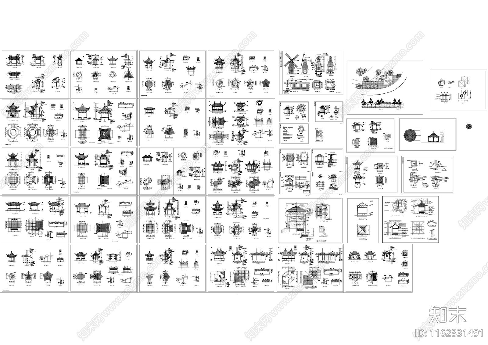 收集各类常用亭子详图施工图下载【ID:1162331491】
