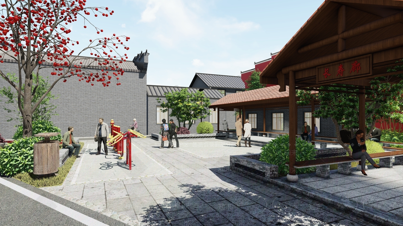 新中式广场景观SU模型下载【ID:1162207575】