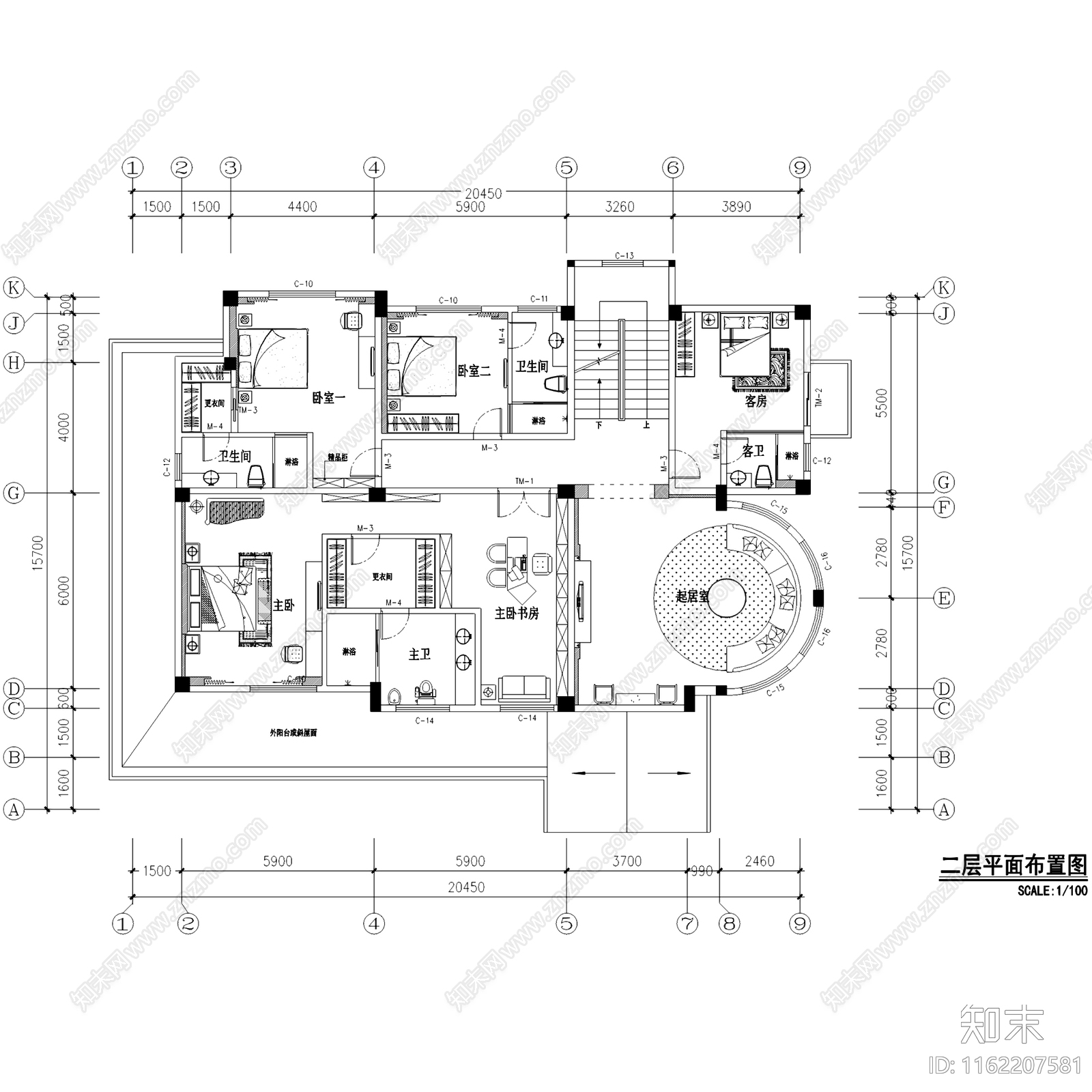 欧式上千家三层别墅室内家装cad施工图下载【ID:1162207581】