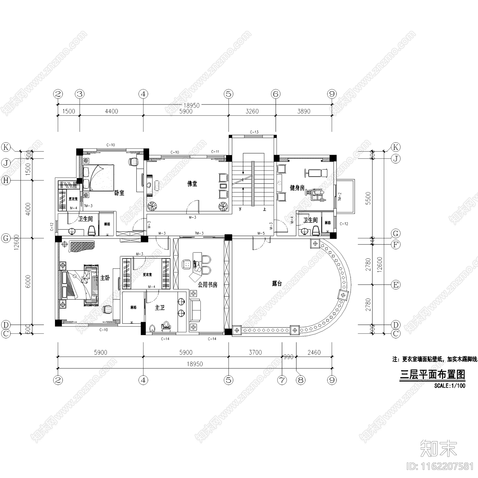 欧式上千家三层别墅室内家装cad施工图下载【ID:1162207581】