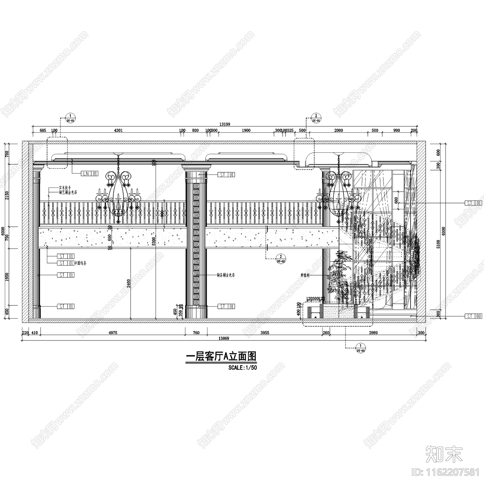 欧式上千家三层别墅室内家装cad施工图下载【ID:1162207581】