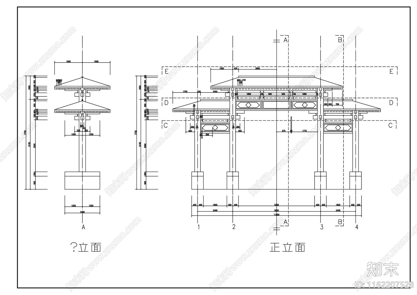 仿古典牌楼大门施工图下载【ID:1162207528】